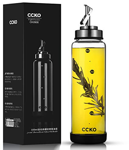 Distributeur d'huile d'olive en verre incassable avec bec verseur en acier inoxydable résistant aux températures élevées pour huile de cuisine et vinaigre 500 ml