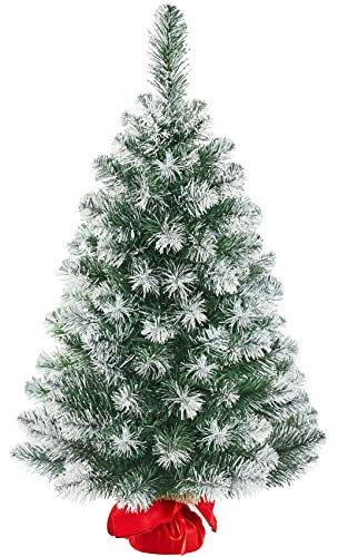costoffs 3ft/90cm Christmas Tree Frosted Tabletop Artificial Xmas Tree Christmas Decorations Holiday decorative Tree with Cement Base