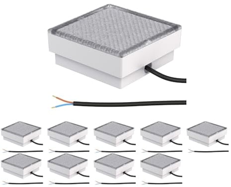 ledscom.de 10 Stück LED Pflasterstein Bodeneinbauleuchte CUS für außen, IP67, eckig, 15 x 15cm, kaltweiß