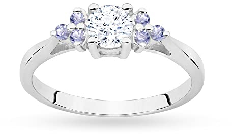 MARKO Weißgold Damen Gold Verlobungsring mit weißem Saphir 0,60Ct und Tansaniten 0,30Ct | Gold 585 (14k) | Goldring mit Box | Goldring für Frauen (Weißer Saphir mit Tansaniten, 61 (19.5))