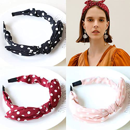 Gepunktetes Haarband für Damen, Fliege, geknotete Haarbänder, Headwrap Hasenohren, Haarschmuck, 3 Stück