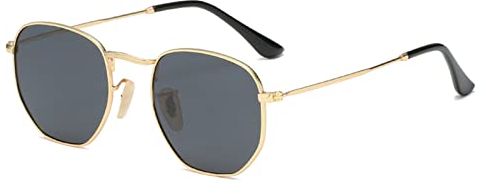 Dollger Kleine Polarisiert Sonnenbrille Damen Retro Hexagon Herren brille Metallrahmen Square Brillen UV 400 Schutz Graue Linse und Goldrahmen