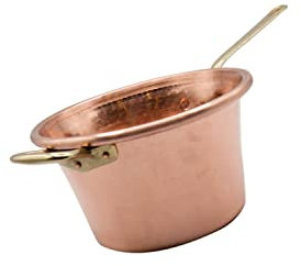 CREARTISTIC Olla de Cobre para Polenta, 23 cm de diámetro, 2,5L - Mango de Latón - 2 Personas - Olla de Cobre Macizo Martillada a Mano - también para Mermelada, Queso y Pastelería - Made in Italy