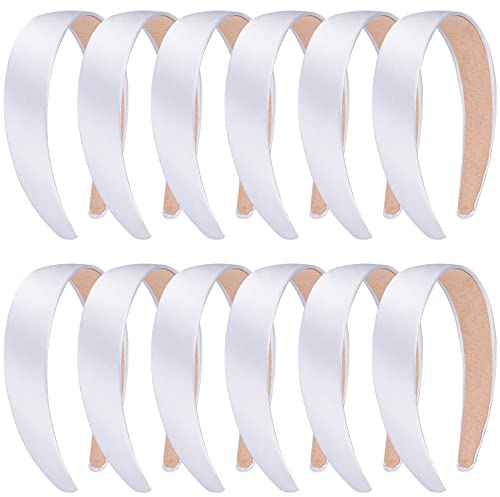 SIQUK 12 Stück Satin Haarreifen Damen 1 Inch Satin Stirnbänder Breit Haarreif für Damen und Mädchen, Weiß