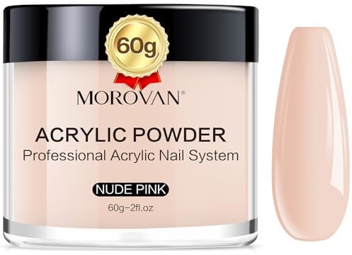 Morovan Nude Pink Acrylic Powder: 60g Professional Acrylic Nail Powder Polymer Nude Pink Nail Powder for Acrylic Nail Extension Carving Nails