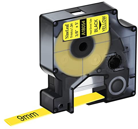 NineLeaf Compatible for Dymo Rhino 18054 S0718290 Tape Black on Yellow IND Heat Shrink Tube 3/8'' 9mm x 1.5mm for Wires Cables in Rhino 4200 5000 5200 6000 Tyco T107M Industrial Label Maker