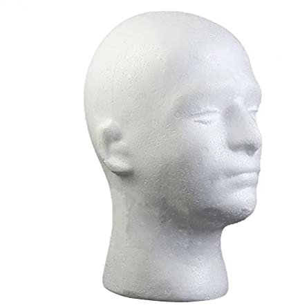 OUTLETISSIMO® Testa in Polistirolo Bianco da Uomo | Espositore per Parrucca, Cappello, Casco o Occhiali | Leggera e Resistente