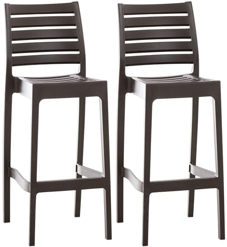 CLP 2er Set Outdoor-Barhocker Ares Mit Fußstütze I Stapelbare Tresenhocker In Rattan-Optik, Farbe:braun