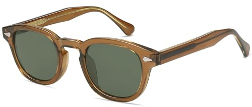 SOJOS Polarisierte Sonnenbrille Herren Damen Rund Retro Vintage UV400 Schutz Brille SJ2251 mit Olivgrüner Rahmen/dunkelgrüne Linse