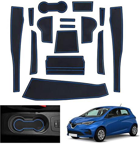GAFAT Renault Zoe 2020-2022 Antirutschmatten - Gummimatten für Mittelkonsole, Getränkehalter, Aufbewahrungsbox, Türnaht (Blau)