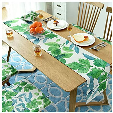 EHOMERY Tischdeko Orientalisch, Tischdecken Nach Maß Grün Blatt Tischläufer Polyester 30x200CM