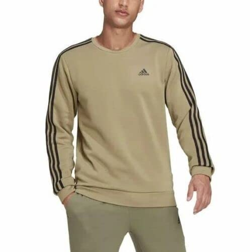 adidas Felpa girocollo da uomo a 3 righe in pile, Verde, XX-Large