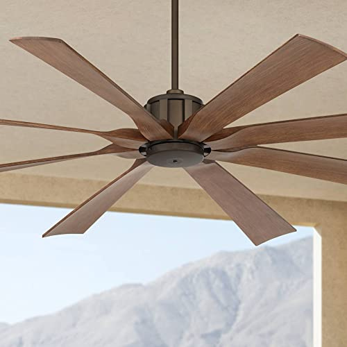 Possini Euro Design 70 Defender Industrial Rustic Farmhouse Indoor Outdoor Ceiling Fan with Remote Control Oil Rubbed Bronze Koa Damp Rated for Patio Exterior House Home Porch Gazebo Garage Barn