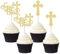Gyufise 24Pcs God Bless and Baptism Cupcake Toppers Glitter Cross God Bless Cupcake Picks for Christian First Communion Baptism Party Cake Decorations Supplies Gold