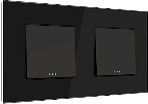 PULSAR Kreuzschalter mit Ein-/Aus Schalter Glas Unterputz 2 Fach in Schwarz, Lichtschalter Doppelt Schalter Wandschalter 10A 250V
