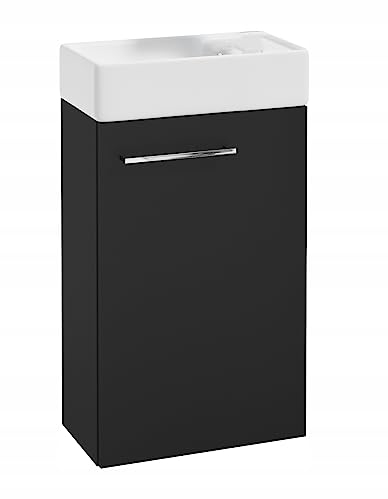 .Deftrans Domodomo Badezimmerschrank mit Waschbecken, Waschbeckenschrank 40 x 68 x 21,3 cm, Keramik-Waschbecken-Set, Wanddschrank für kleines Bad (Schwarz)