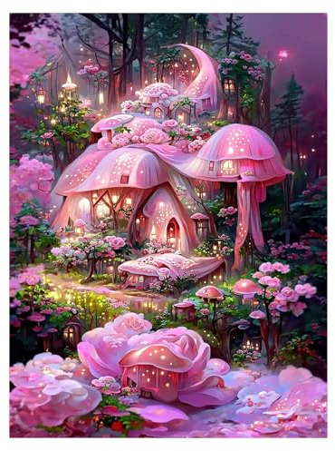 GOGHSCEK Diamond Painting Bilder Landschaft, 5D Diamond Painting Diamant Painting Bilder Erwachsene, DIY Diamant Malerei Bilder Erwachsene Landschaft Set 30x40 cm Rosa Dschungel für Home Dekoration