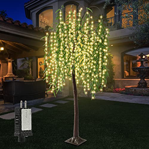 Anycosy 7FT Lighted Willow Tree,384 LED Light Up Weeping Willow Tree with 8 Modes & Timer,Lighted Artificial Trees for Decoration Garden Patio