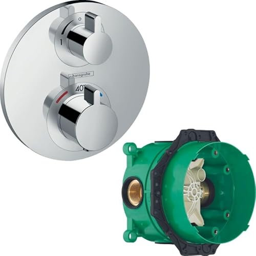 HANSGROHE Facade pour mitigeur thermostatique encastré Ecostat S avec robinet d'arrêt et inverseur chromé avec Corps encastré