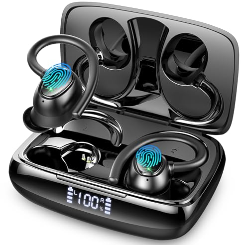 Lrecat Cuffie Bluetooth Sport, 48H Auricolari Bluetooth 5.3 con HD Riduzione Rumore Mics, Cuffie Wireless con Stereo HiFi, Auricolari Wireless IP7 Impermeabili, Cuffie Sport per iOS/Android, Nero