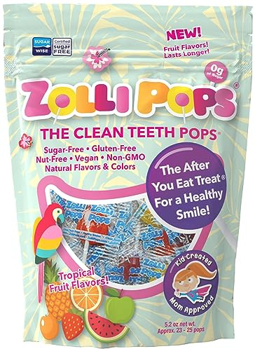 Zollipops The Clean Teeth Pops, Anti Cavity Lollipops, Tropical Fruit Flavours, 147g