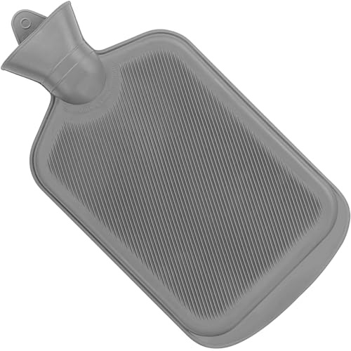 SteadMax Wärmflasche 2L (68oz), Natürlicher Kautschuk, BPA-frei, Heizkissen, Bettwärmer, Große Tragbare Wärmeflasche für Rücken, Nacken, Menstruationsbeschwerden (1 Stück, Grau)