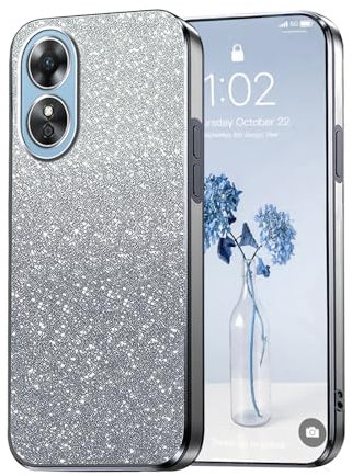 PanXCase Paillettes Coque pour Oppo A17 - Étui Transparente Glitter Dessin Élégant Souple Ultra Fine Fille Femme Légère Antichoc Housse (Gris)