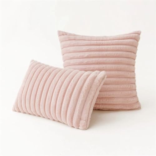 2er Set Kissen-Bezug mit Füllung, fluffige Sofakissen Couchkissen Dekokissen Zierkissen Kopfkissen Kuschelkissen, mit verstecktem Reisverschluss, weich & angenehm, Doppelpack (Rosa 30 x 50 cm)