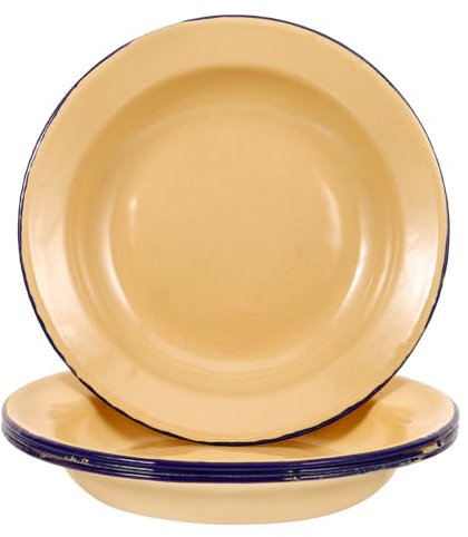 Kichvoe Set of 4 Enamel Plates 7 Inch/18 cm Unbreakable Enamelware Dinner Plates Metal Serving Platters Tray Enamel Dinnerware Set Enamel Dishes Indoor/Outdoor Use, Yellow