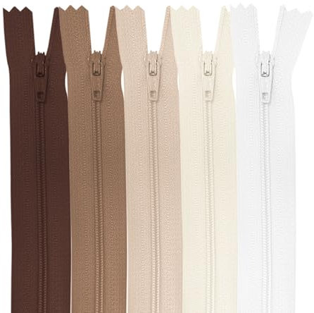MARARDI [Packung 5] Reißverschlüssen [Nude] Nylon [20 cm] Nähen und Basteln zum Kleidung Taschen Stoff für Nähmaschine Patchwork Plastik Baumwolle Zipper mit Metallreißverschluss