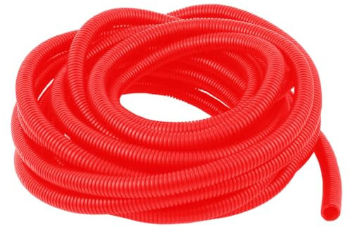 MOCNT Gaine Câbles Électriques Voiture Gaine Ondulée Flexible Protection Cache Fermé Tuyau Fil Gaine Isolante Conduit Tube Rangement Câble Rouge Extérieur 25mm Long 15 Mètres
