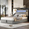 Upholstered bed, hydraulic bed, adults teenagers 4ft6 double bed 135x190cm, with Bluetooth stereo and USB port, with small pockets, 7colors LED-light strips and 12 dynamic modes, Velvet+Iron, Grey