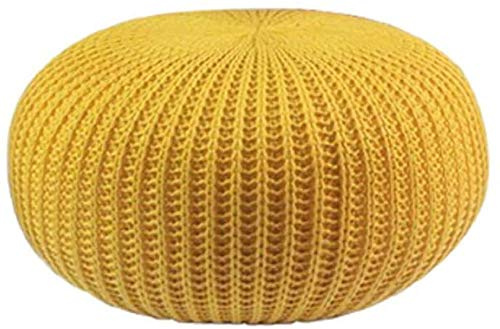 HDMOZUYT Fußhocker, handgestrickter Sitzpuff, rundes geflochtenes Kissen aus 100% Baumwolle, großer osmanischer Sitzsack-Fußhocker (Schwarz 50 x 50 x 30 cm) (Gelb 50 x 50 x 30 cm)