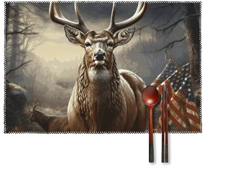Platzdeckchen-Set, hitzebeständig, rutschfest, für Esstisch, waschbar, gewebt, Tischsets, Hirsch, Jagd, Jahreszeit, Platzsets für Küche, Hochzeit, Party, Heimdekoration, 30,5 x 45,7 cm, 6 Stück