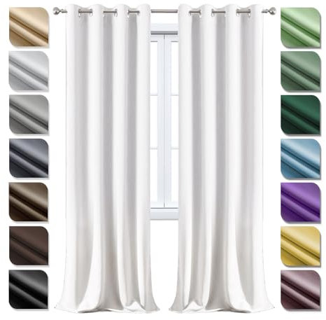 Verdunklungs Vorhänge mit ösen 1er Set160×140cm(HXB) , Thermovorhang Hitzeschutz, Schallschutz Vorhang, Blickdicht Vorhänge, Raumteiler Vorhang, für Wohnzimmer Schlafzimmer Kinderzimmer Weiß