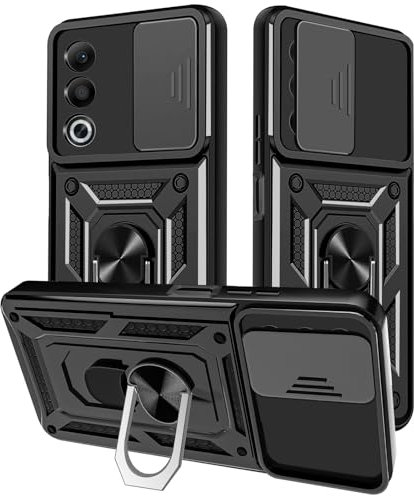 Yutwo Cover per OPPO A80 5G, Custodia Antiurto Scorrevole con Protezione Fotocamera, 360° Rotante Anello Supporto, TPU+PC - Nero