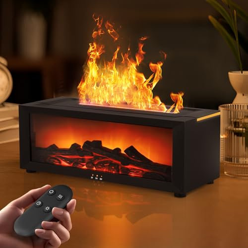 Duftspender für ätherische Öle, Flamme 3D, 150 ml, Kamin-Diffusor, Luftbefeuchter mit Timer, LED 7 Farben und Fernbedienung, automatischer Abschaltschutz, Aromadiffusor für Zuhause