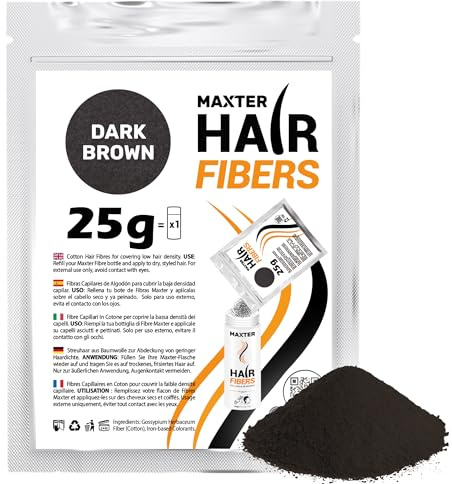 Maxter NACHFÜLLBEUTEL FÜR STREUHAAR Dunkelbraun 25g Haarpuder gegen Kaschierung von Haarausfall - Haarpuder Männer und Frauen - Mikrofaser in Pulverform - Hair Fiber - Haarpuder Dunkelbraun
