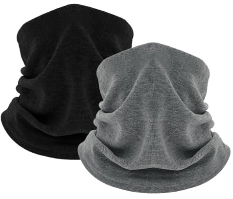 KEYRI 2 Pcs Winter Neck Warmer Scarf Thicken Windproof And Dust for Mens Women Stylish Neck Gaiter Versatile Fashion Scarf Fleece Snood Outdoor Sport Scarves Skiing Bicycle (2, Black Grey)