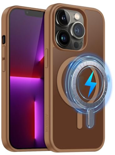 MOBESV Cover Magnetica per iPhone 13 Pro 6,1 Pollici, Custodia compatibile con MagSafe, Cover Traslucida Opaca Posteriore Sottile Antiurto, Marrone