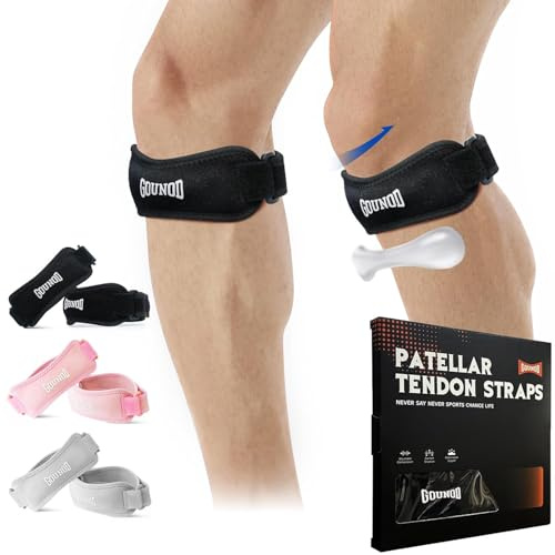 GOUNOD 2 Stück Patellasehnenbandage, Verstellbare Kniebandage für Laufen, Basketball, Wandern, Fußball, Volleyball, Tennis, bei Springerknie und Sehnenentzündung, Kniestütze für Damen & Herren