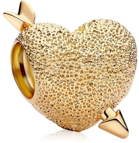 MSPOVOF Goldenes Herz Charm, S925 Sterling Silber Bead, für Armbänder und Halsketten, für Frauen Schmuck Geschenk
