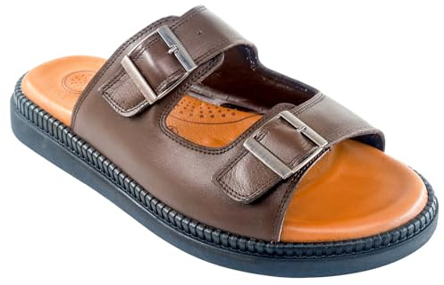 Lusco Men's Leather, Adjustable Buckle Strap, Flat Sandals (Brown, UK Footwear Size System, Adult, Men, Numeric, Medium, 7)