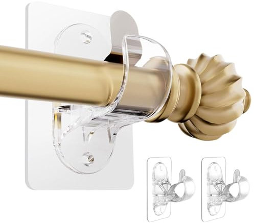 BelleVive Pack de 2 soportes para barra de cortina sin necesidad de taladrar, soporte autoadhesivo para barra de cortina, ganchos ajustables sin clavos, ganchos para pegar, transparentes