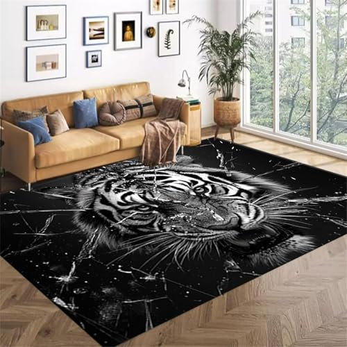Tiger-Teppich Tigerkopf Dekorativer Teppich Realistischer 3D Tierdruck Teppich Wilder Leoparden Teppich Perfekt Für Das Nachttisch Esszimmer Büro (1,140x200cm)