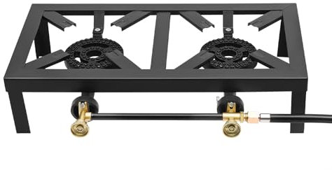 Hockerkocher, 8KW Gaskocher 2 Flammig Druckregelventil (0-10Psi) mit Regulierungsschlauch, Tragbarkeit Gas Kocher Camper Gas Kochplatte für Camping und Wanderungen 48x25x11.5cm