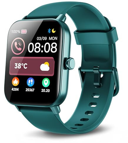 Smartwatch Damen Herren mit Telefonfunktion & Alexa, 1,8 Fitnessuhr mit Herzfrequenz SpO2 Stress Schlafmonitor, Schrittzähler Uhr, 100 Sportmodi, IP68 Wasserdichte Sportuhr für Android iOS Blau