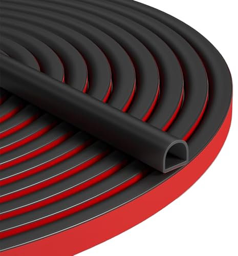 6M D-Shape Rubber Weather Stripping Door Seal Strip, Self-Adhesive Silicone Draught Excluder Weather Stripping for Door Frame Windows Soundproof Insulation Suit for 3 to 6mm Gap