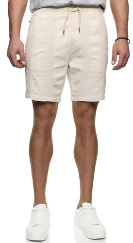 Indicode Herren INPop Sommerliche Shorts aus Leinen und Baumwollmischung | Leichte Shorts aus Leinengemisch mit angenehmem Tragegefühl, kurze Hose, Herrenshorts, Freizeithose, Sommerhose für Männer