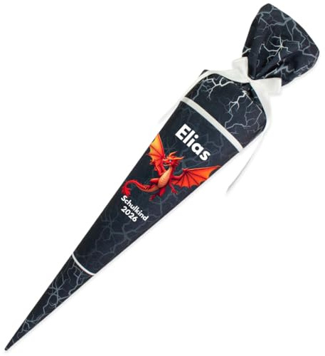 Deine Schultüte aus Stoff Kuschel Velvet Wunschmotiv individualisierbar mit Wunschname personalisierbar 70 cm 85 cm – Jungs (70 cm mit Kissen, Modell 10: Drache)